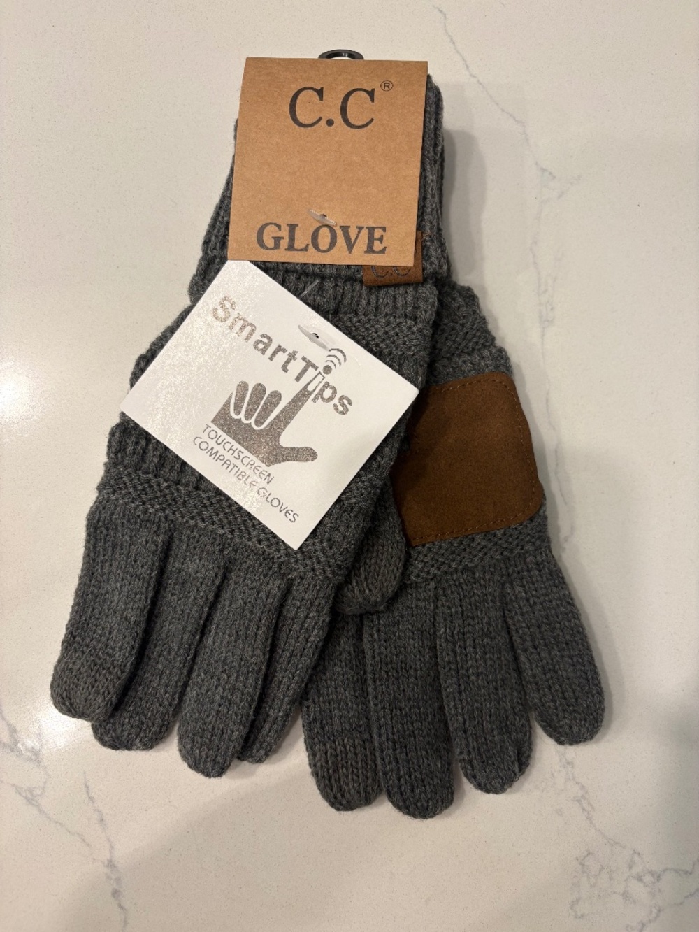 C.C Dark Melange Grey  Solid Ribbed Smart Touch Gloves.